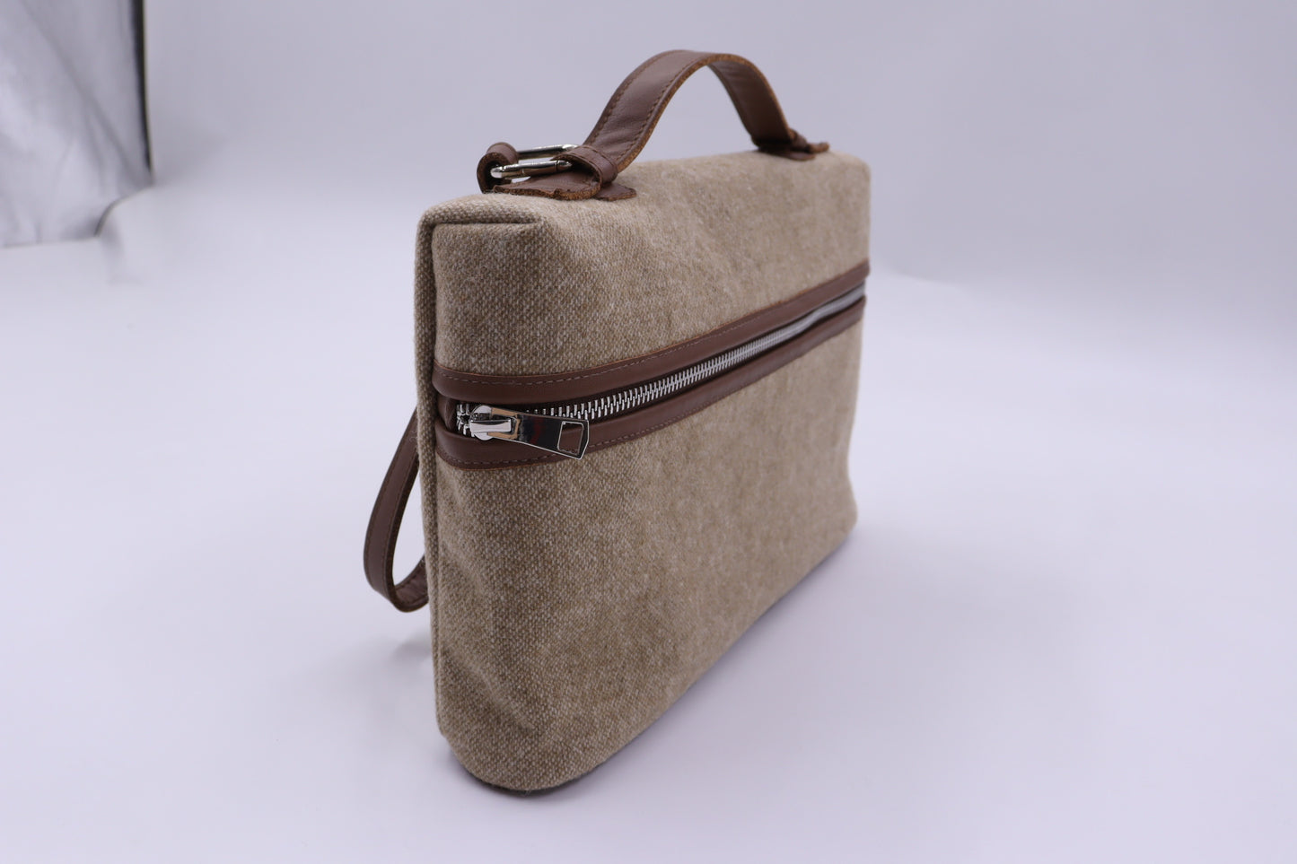 The L 29 Clutch in Light Brown Wool- PREORDERS ONLY!!!